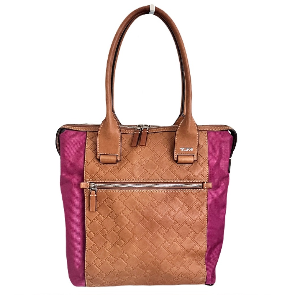 Tumi Brown Leather & Pink Nylon ‘Ticon Magazine Tote’ in “Raspberry”